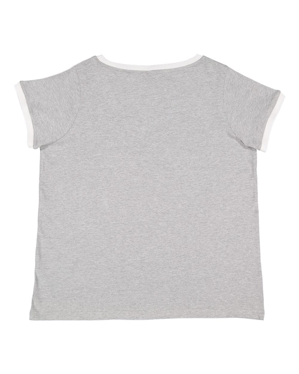 Live & Tell by LAT 3832 Women's Curvy Retro Ringer Premium Jersey V-Neck Tee in Heather/ White, back