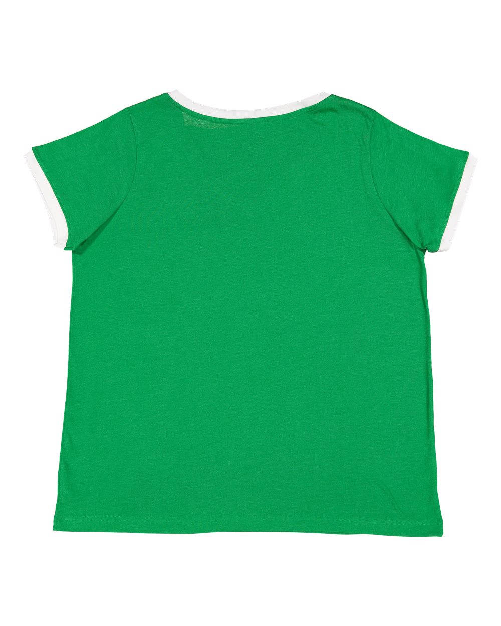 Live & Tell by LAT 3832 Women's Curvy Retro Ringer Premium Jersey V-Neck Tee in Vintage Green/ White, back