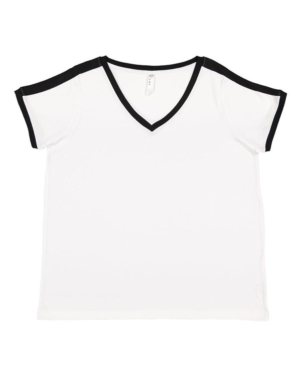 Live & Tell by LAT 3832 Women's Curvy Retro Ringer Premium Jersey V-Neck Tee