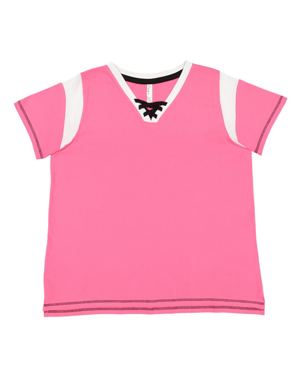 Live & Tell by LAT 3833 Women's Curvy Lace Up Fine Jersey Tee in Hot Pink/ White/ Black