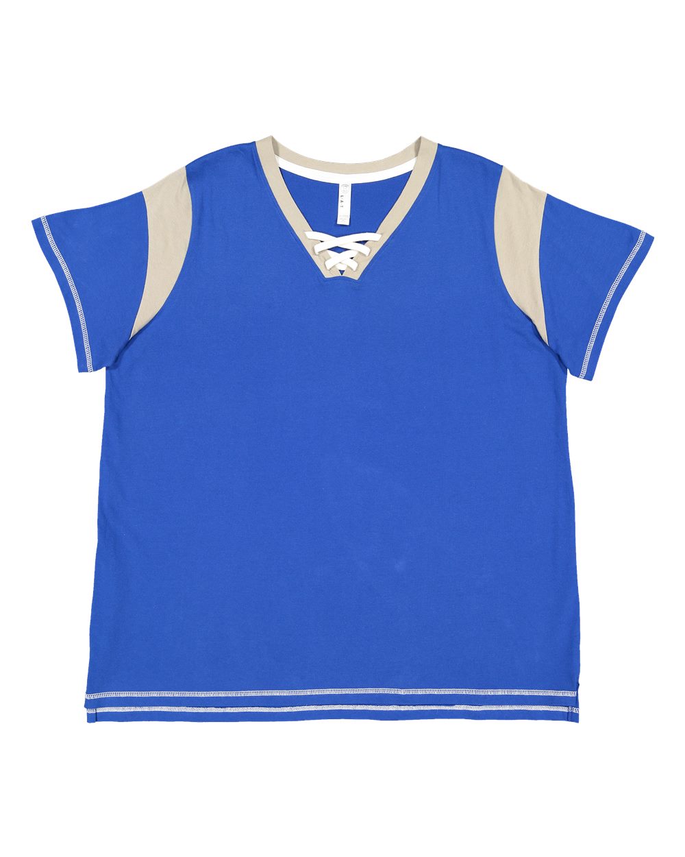 Live & Tell by LAT 3833 Women's Curvy Lace Up Fine Jersey Tee in Royal/ Titanium/ White