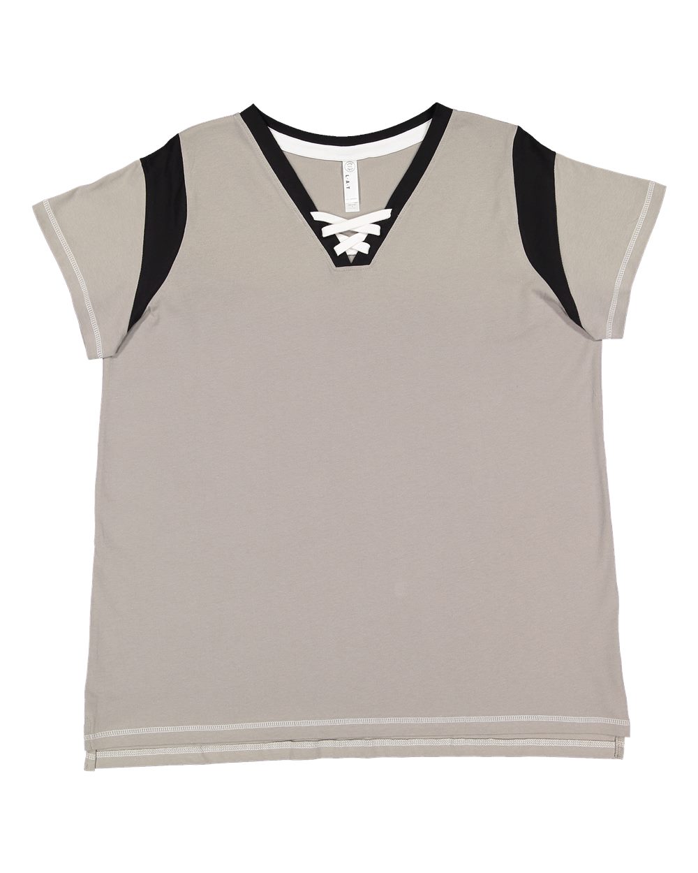 Live & Tell by LAT 3833 Women's Curvy Lace Up Fine Jersey Tee in Titanium/ Black/ White