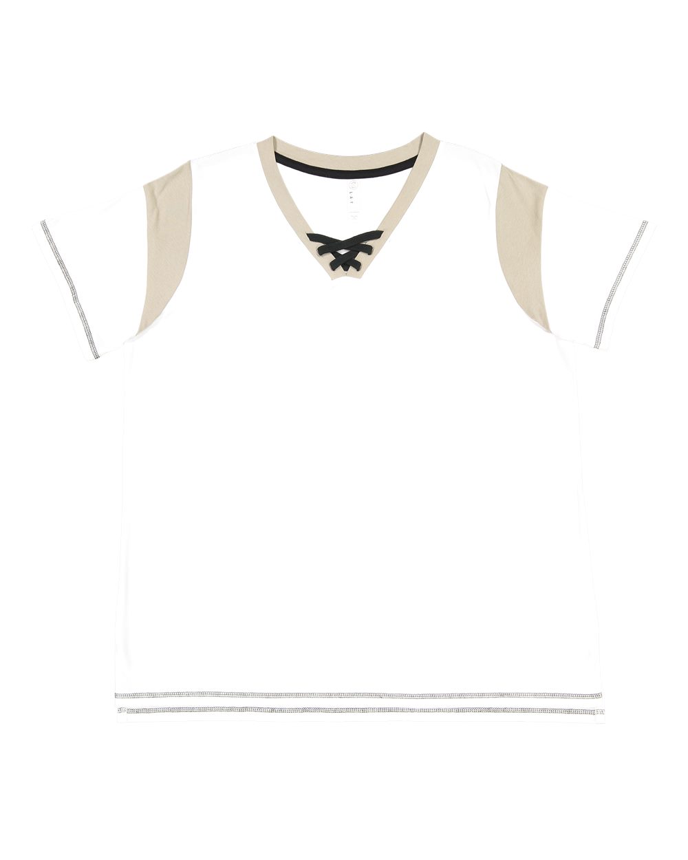 Live & Tell by LAT 3833 Women's Curvy Lace Up Fine Jersey Tee in White/ Titanium/ Black