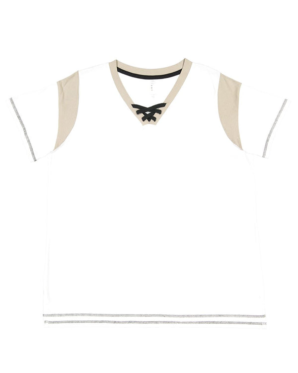 Live & Tell by LAT 3833 Women's Curvy Lace Up Fine Jersey Tee