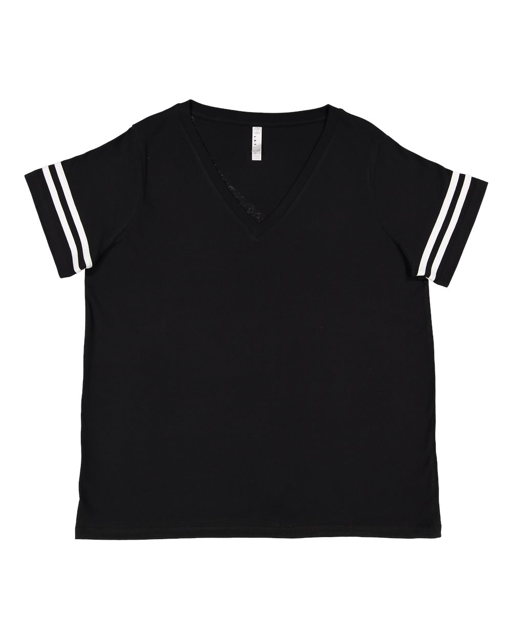 Live & Tell by LAT 3837 Women's Curvy Collection Vintage Football Tee in Black Solid/ White