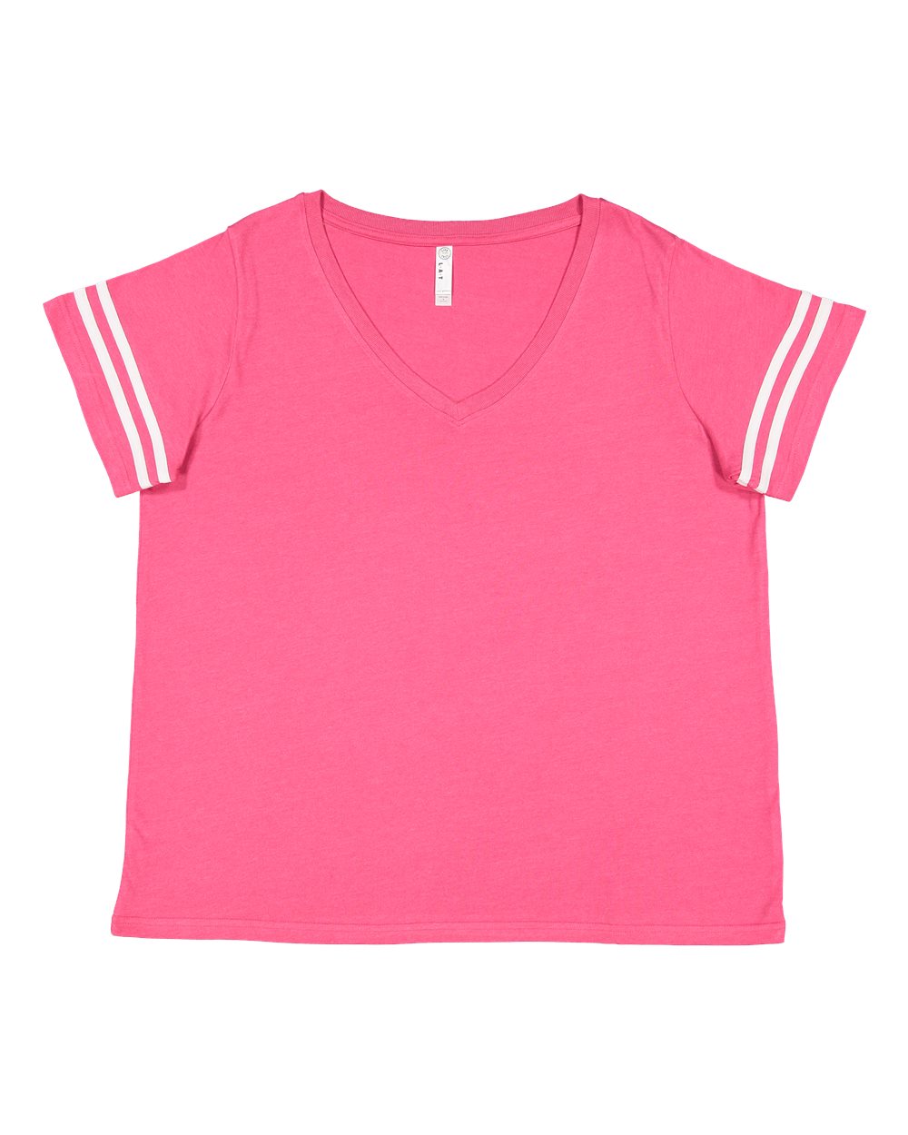 Live & Tell by LAT 3837 Women's Curvy Collection Vintage Football Tee in Vintage Hot Pink/ White