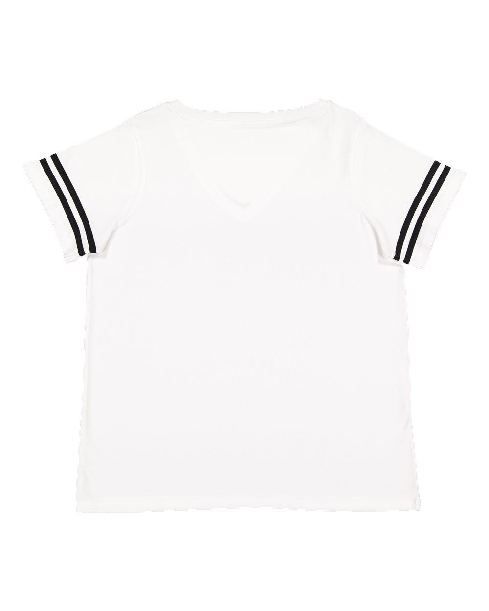 Live & Tell by LAT 3837 Women's Curvy Collection Vintage Football Tee in White Solid/ Black, back