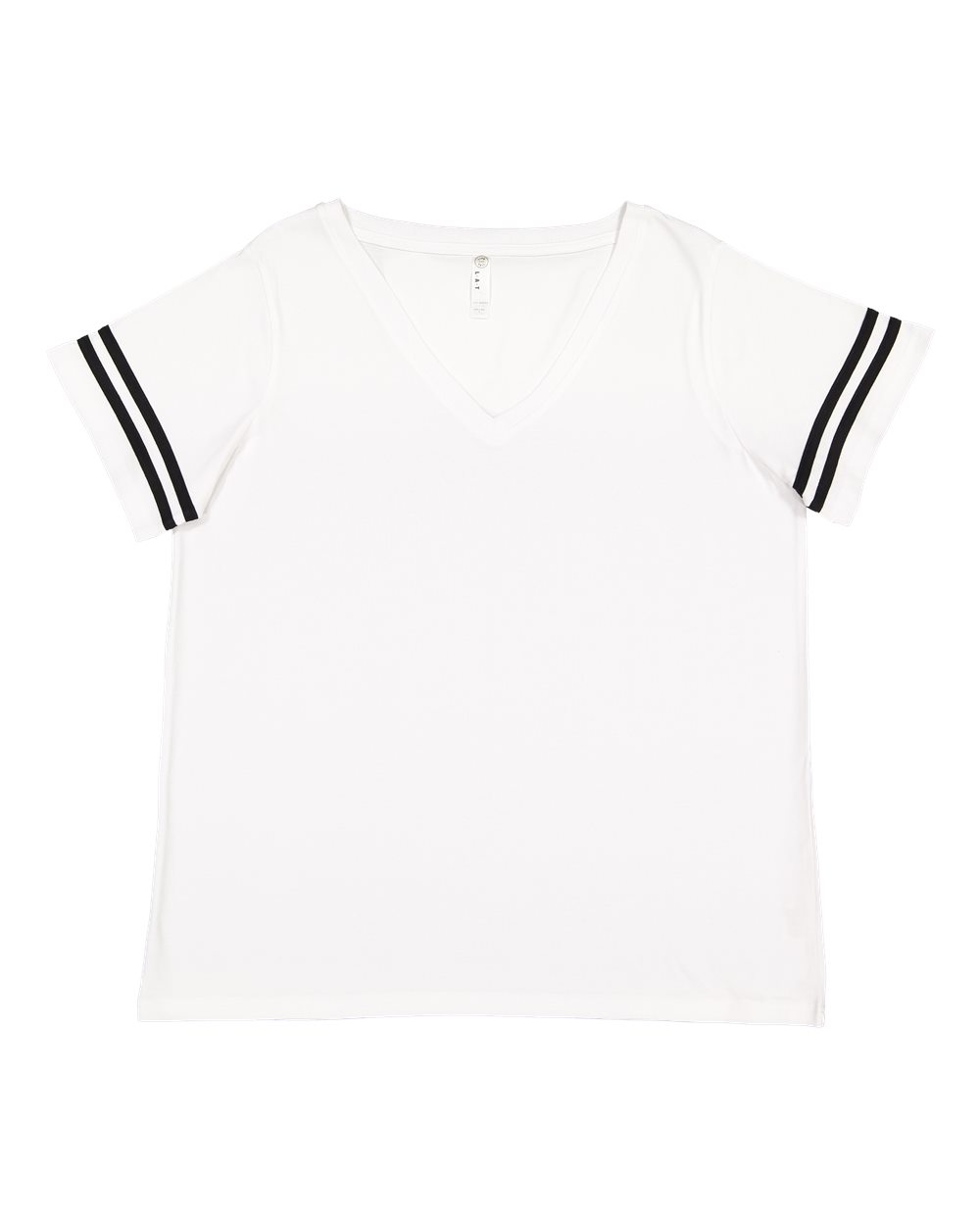 Live & Tell by LAT 3837 Women's Curvy Collection Vintage Football Tee in White Solid/ Black