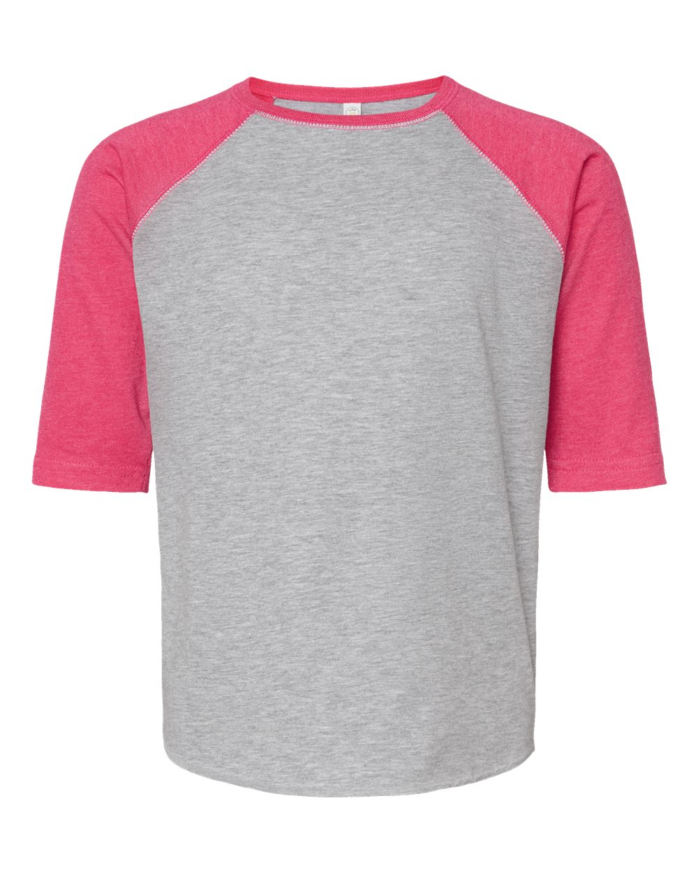 Live & Tell by LAT 6130 Youth Baseball Fine Jersey Three-Quarter Sleeve Tee in Vintage Heather/ Vintage Hot Pink