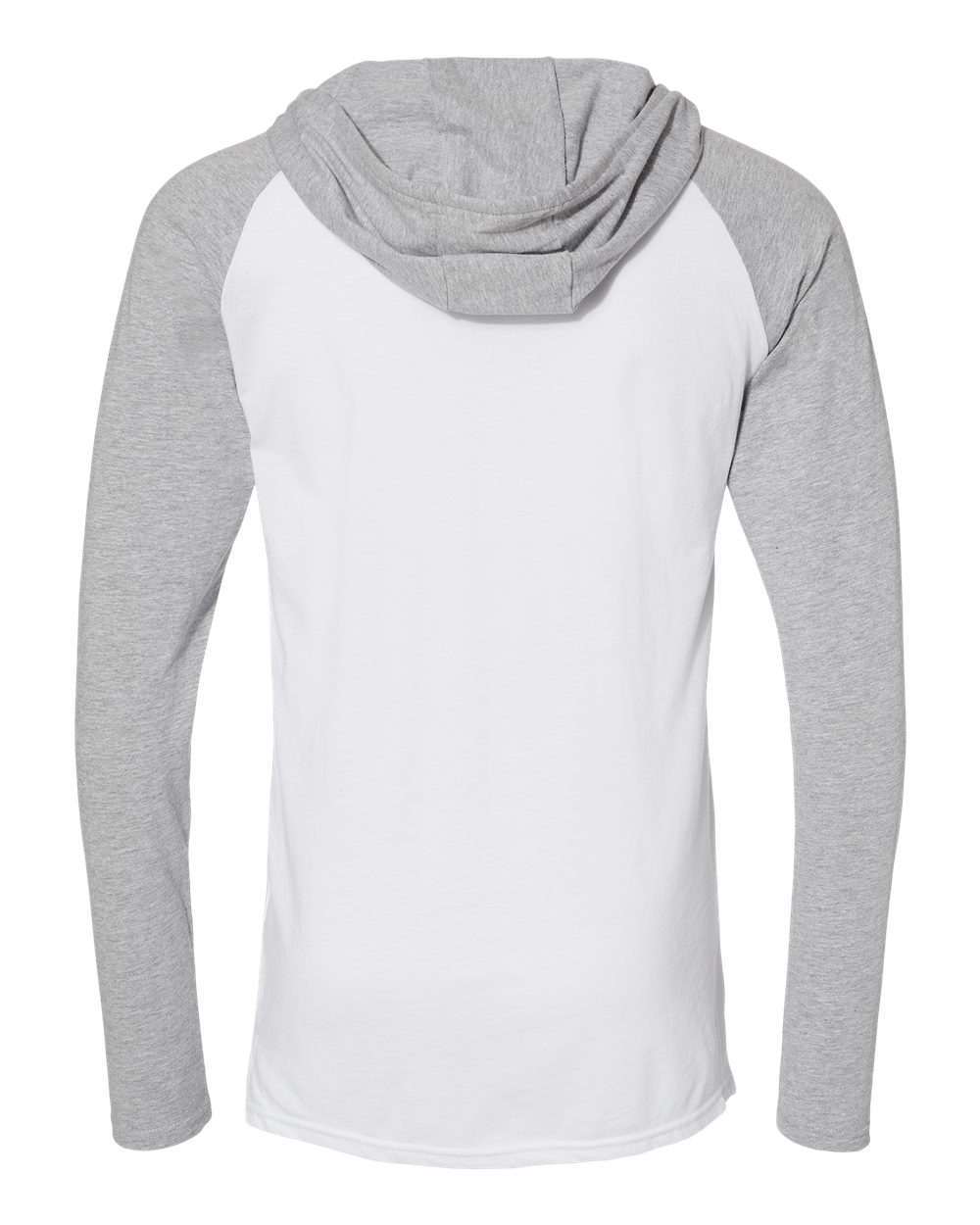 Live & Tell by LAT 6917 Unisex Fine Jersey Hooded Long Sleeve Raglan Tee in Blended White/ Vintage Heather/ White, back