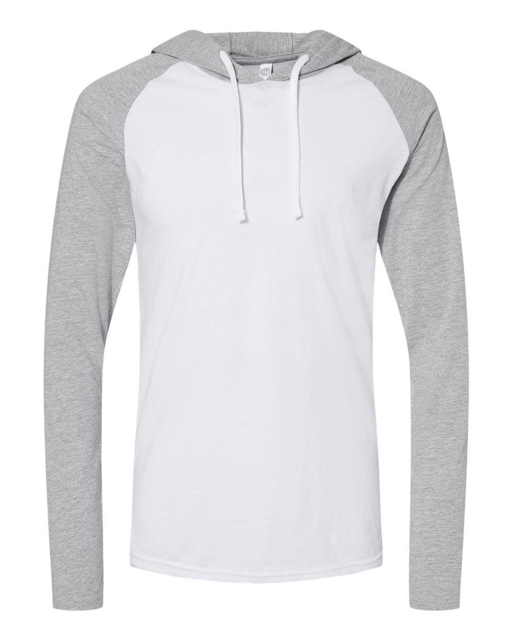 Live & Tell by LAT 6917 Unisex Fine Jersey Hooded Long Sleeve Raglan Tee in Blended White/ Vintage Heather/ White