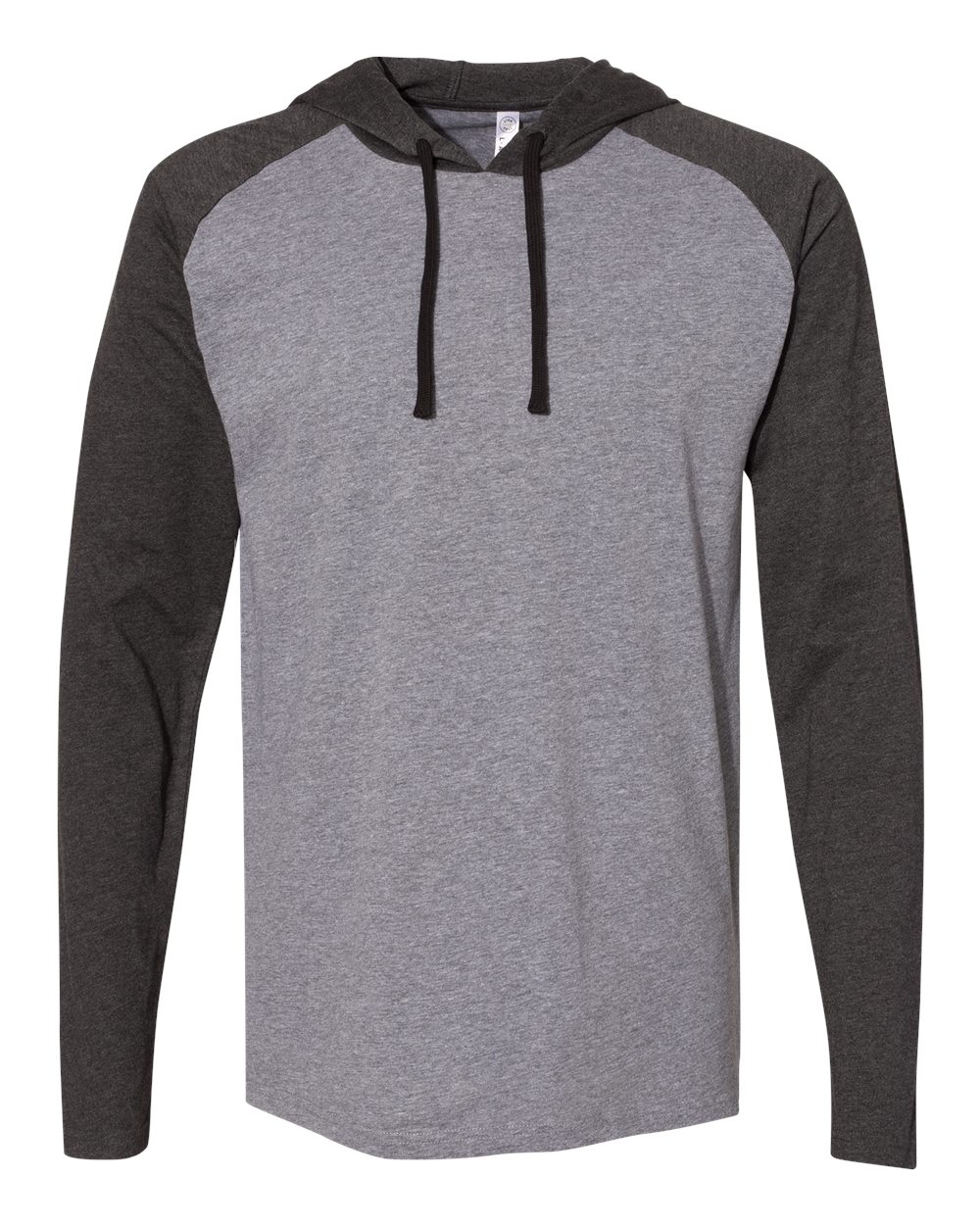 Live & Tell by LAT 6917 Unisex Fine Jersey Hooded Long Sleeve Raglan Tee in Granite Heather/ Vintage Smoke/ Black