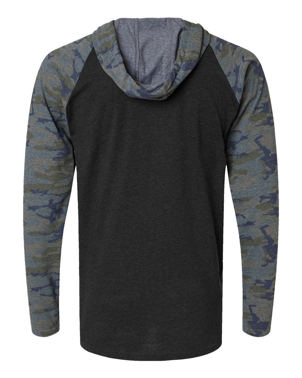 Live & Tell by LAT 6917 Unisex Fine Jersey Hooded Long Sleeve Raglan Tee in Vintage Smoke/ Vintage Camo/ Black, back