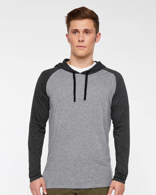 Live & Tell by LAT 6917 Unisex Fine Jersey Hooded Long Sleeve Raglan Tee