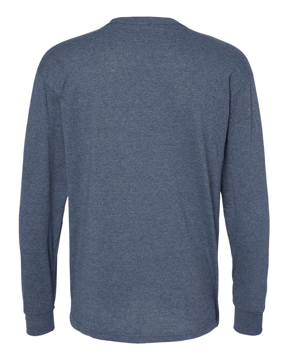 M&O 4820 Unisex Gold Soft Touch Long Sleeve T-Shirt in Heather Navy, back