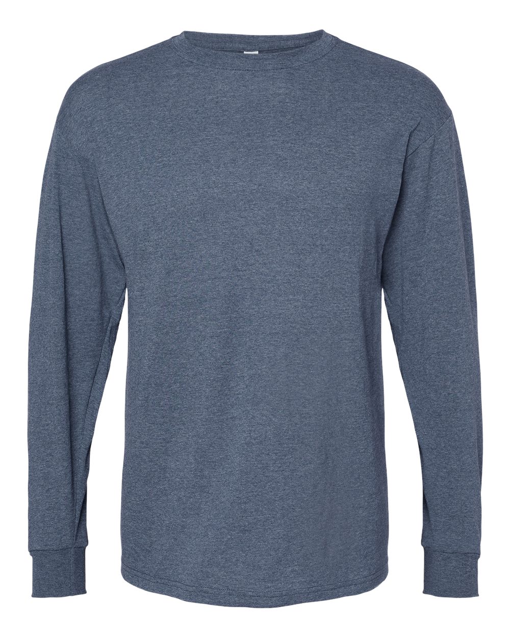 M&O 4820 Unisex Gold Soft Touch Long Sleeve T-Shirt in Heather Navy