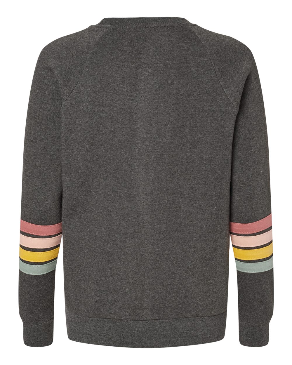 MV Sport W23152 Women's Striped Sleeves Crewneck Sweatshirt in Charcoal, back