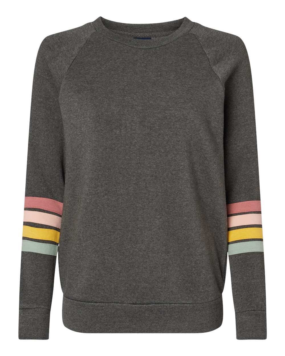 MV Sport W23152 Women's Striped Sleeves Crewneck Sweatshirt in Charcoal
