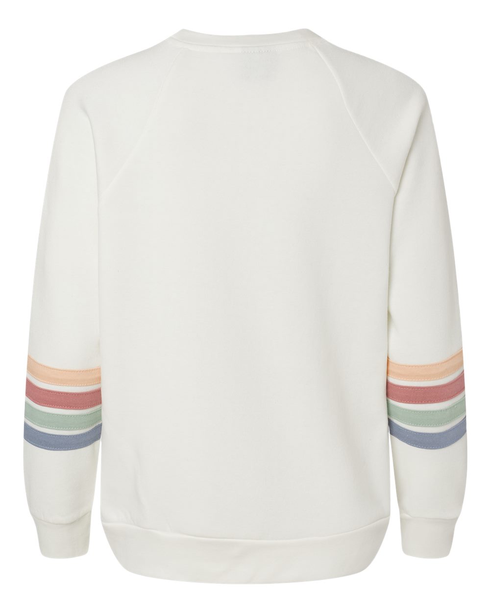 MV Sport W23152 Women's Striped Sleeves Crewneck Sweatshirt in Ivory, back