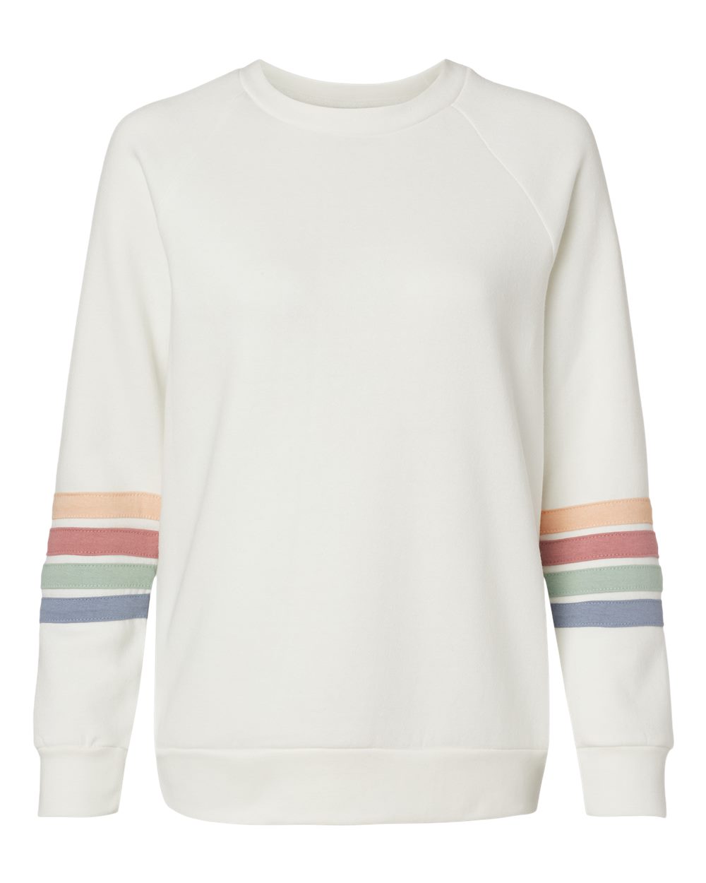 MV Sport W23152 Women's Striped Sleeves Crewneck Sweatshirt in Ivory