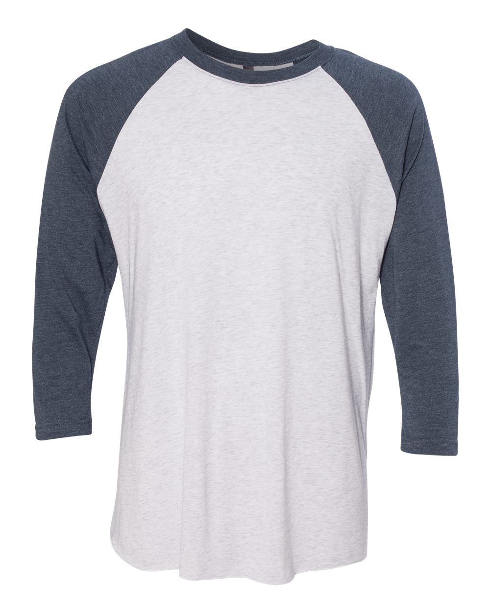 Next Level 6051 Unisex Triblend Three-Quarter Raglan Tee in Indigo Sleeves/ Heather White Body