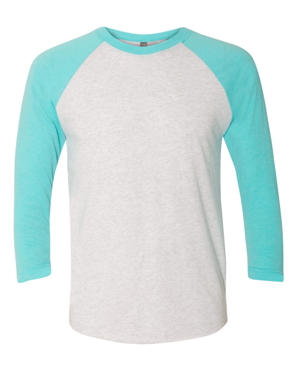 Next Level 6051 Unisex Triblend Three-Quarter Raglan Tee in Tahiti Blue Sleeves/ Heather White Body