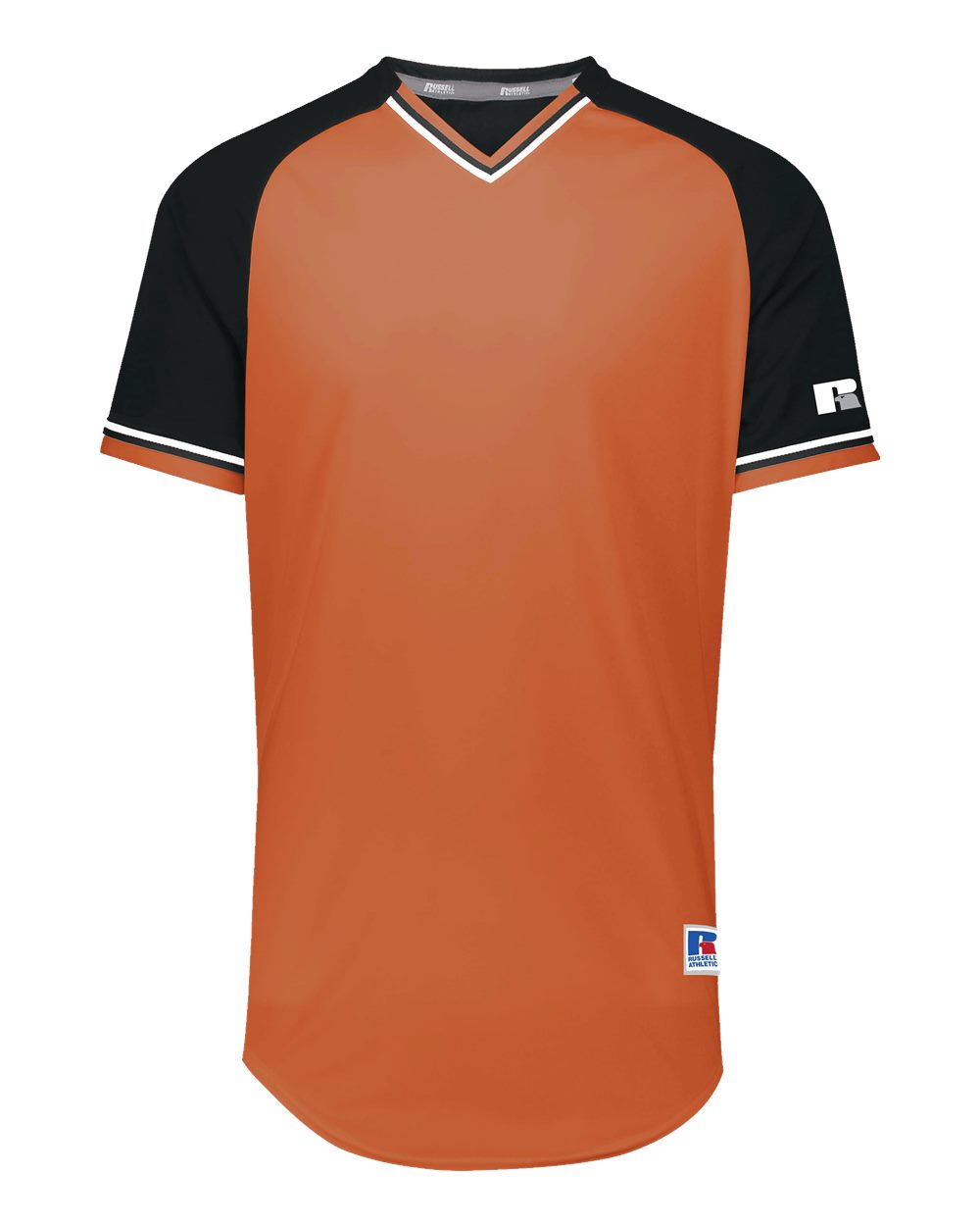 Russell Athletic R01X3M Unisex Classic V-Neck Jersey in Burnt Orange/ Black/ White