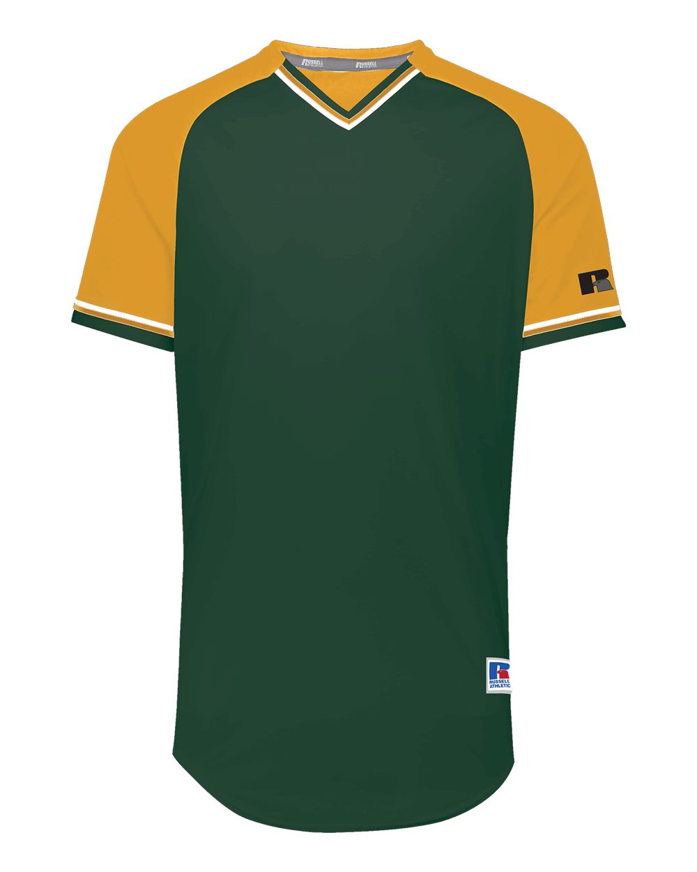 Russell Athletic R01X3M Unisex Classic V-Neck Jersey in Dark Green/ Gold/ White