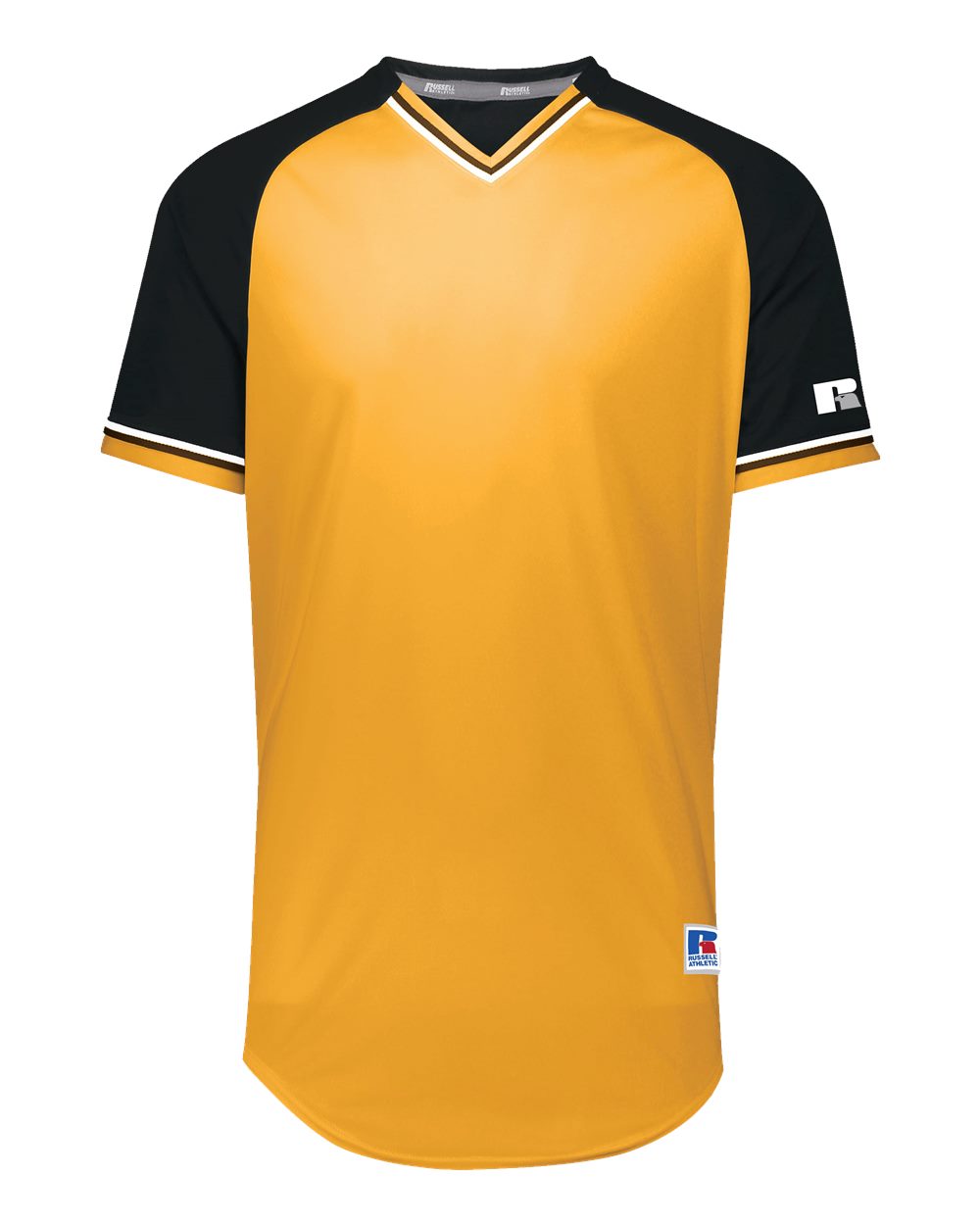 Russell Athletic R01X3M Unisex Classic V-Neck Jersey in Gold/ Black/ White