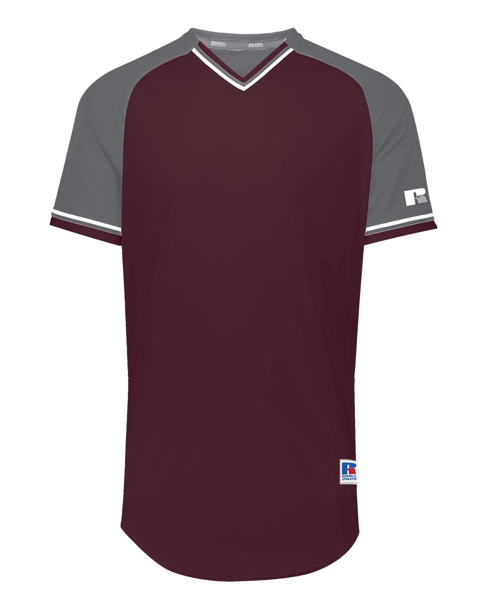 Russell Athletic R01X3M Unisex Classic V-Neck Jersey in Maroon/ Steel/ White