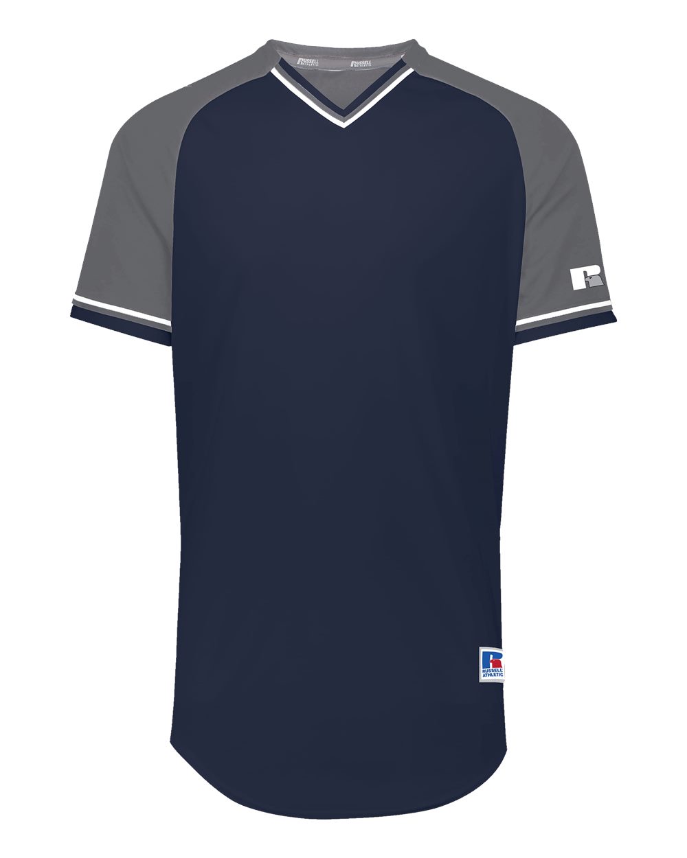 Russell Athletic R01X3M Unisex Classic V-Neck Jersey in Navy/ Steel/ White
