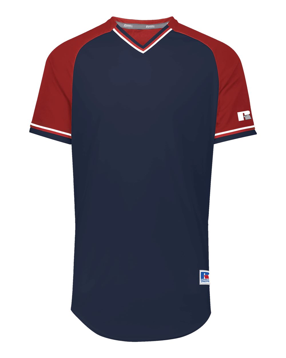 Russell Athletic R01X3M Unisex Classic V-Neck Jersey in Navy/ True Red/ White