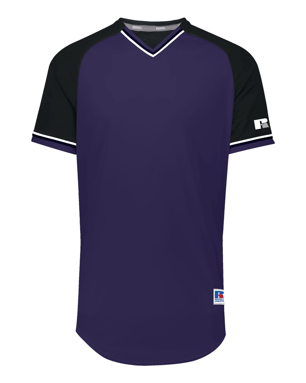 Russell Athletic R01X3M Unisex Classic V-Neck Jersey in Purple/ Black/ White