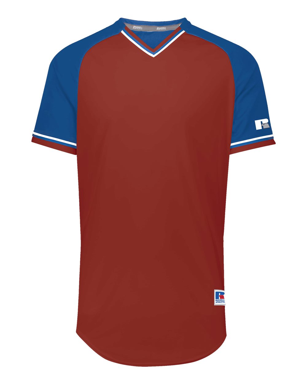 Russell Athletic R01X3M Unisex Classic V-Neck Jersey in True Red/ Royal/ White