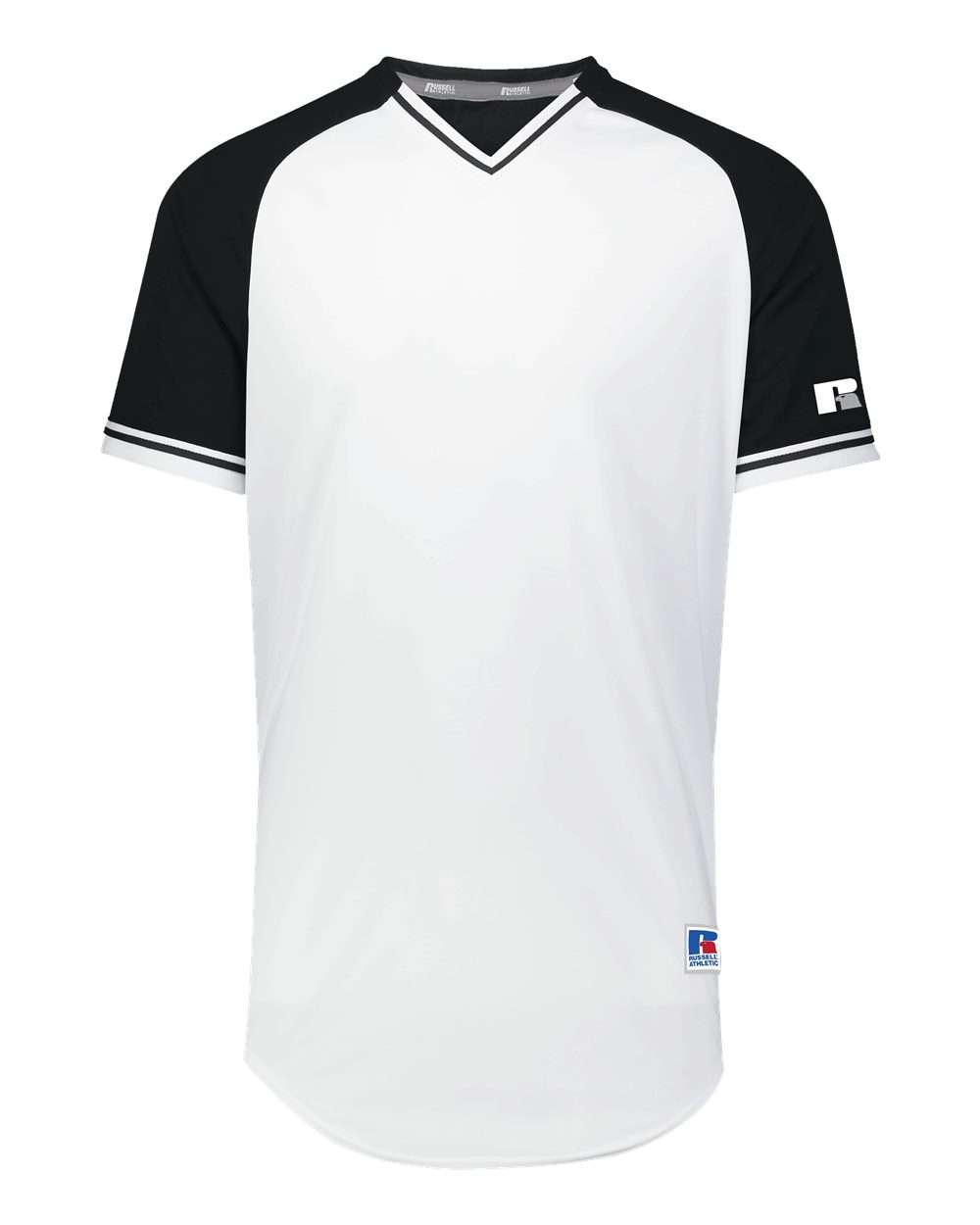 Russell Athletic R01X3M Unisex Classic V-Neck Jersey in White/ Black/ White