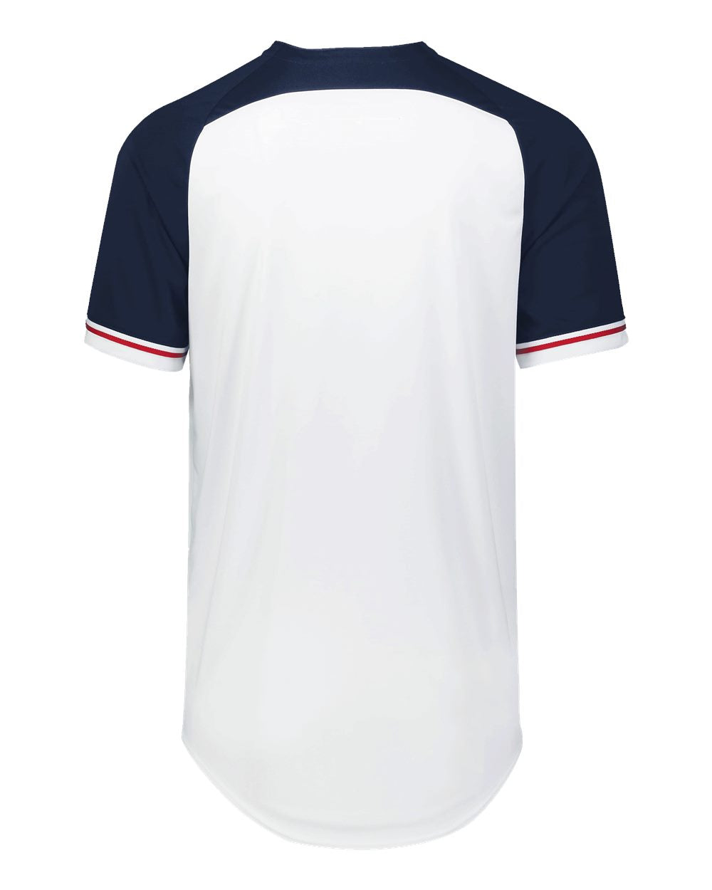 Russell Athletic R01X3M Unisex Classic V-Neck Jersey in White/ Navy/ True Red, back