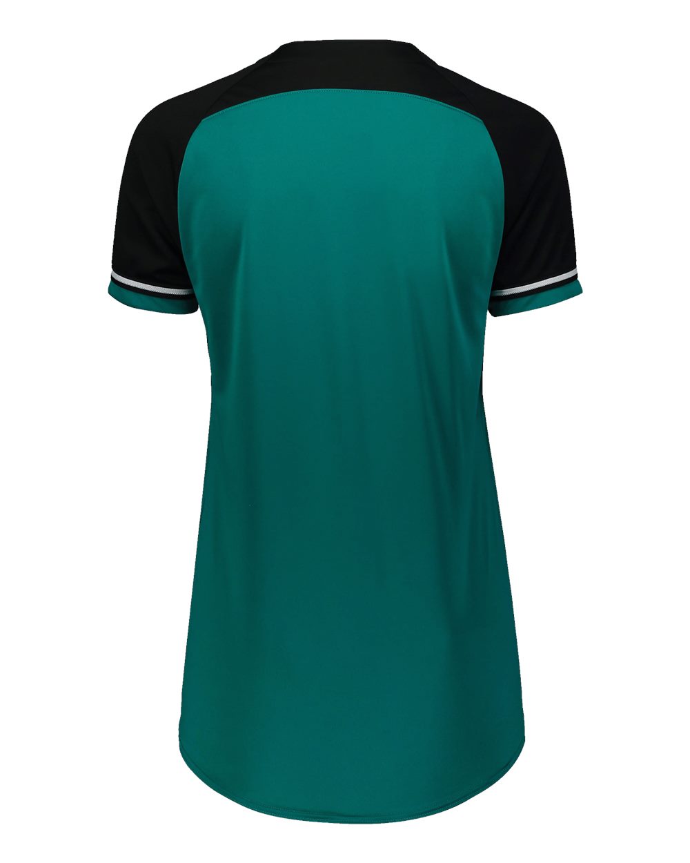 Russell Athletic R01X3X Women's Classic V-Neck Jersey in Aqua/ Black/ White, back