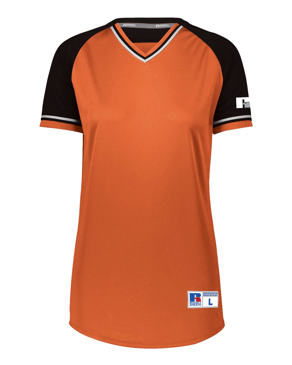 Russell Athletic R01X3X Women's Classic V-Neck Jersey in Burnt Orange/ Black/ White