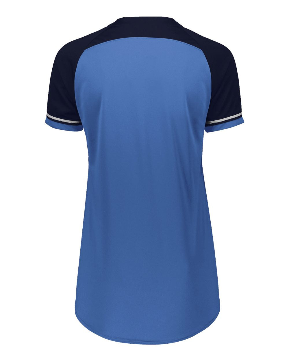 Russell Athletic R01X3X Women's Classic V-Neck Jersey in Columbia Blue/ Navy/ White, back