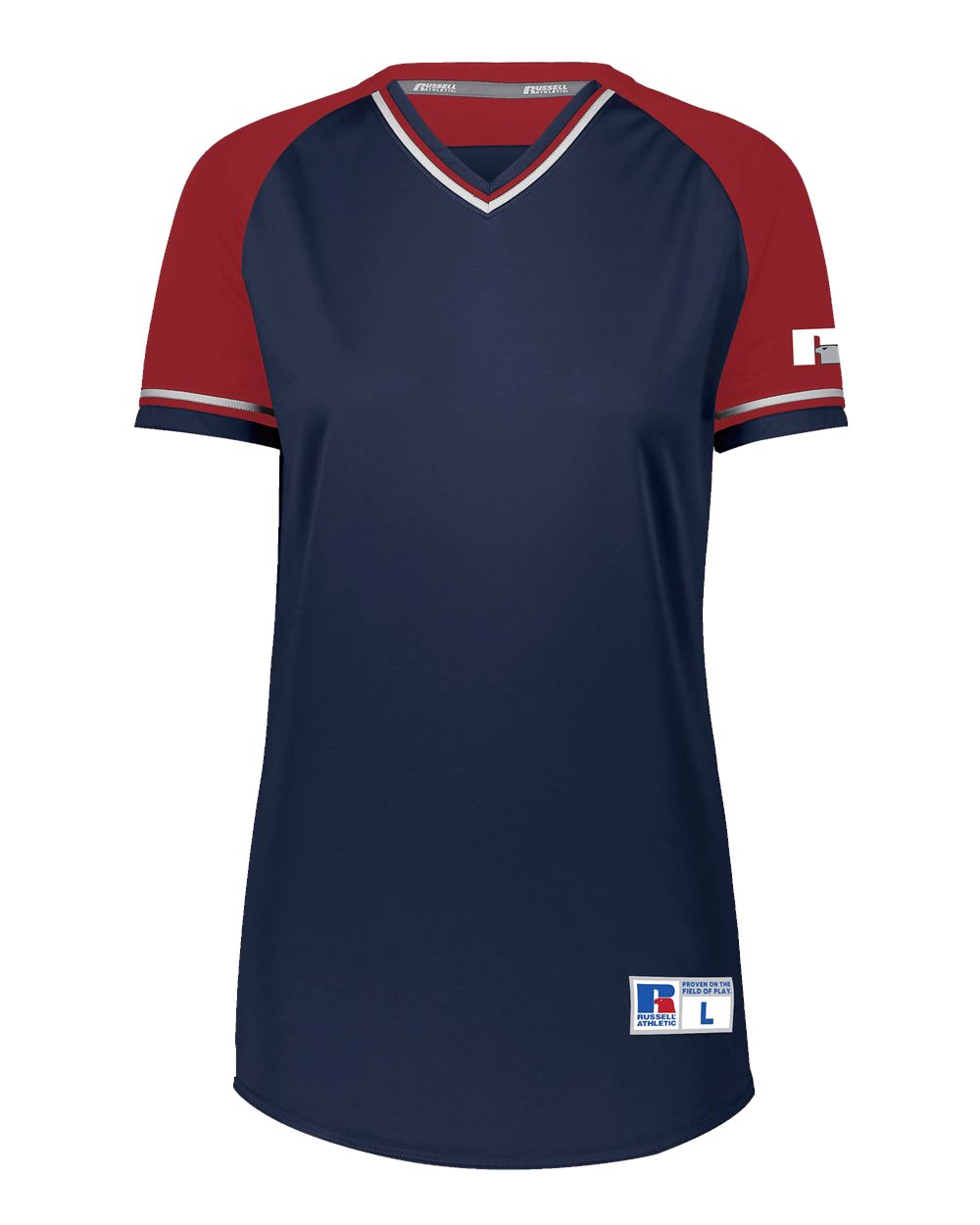 Russell Athletic R01X3X Women's Classic V-Neck Jersey in Navy/ True Red/ White