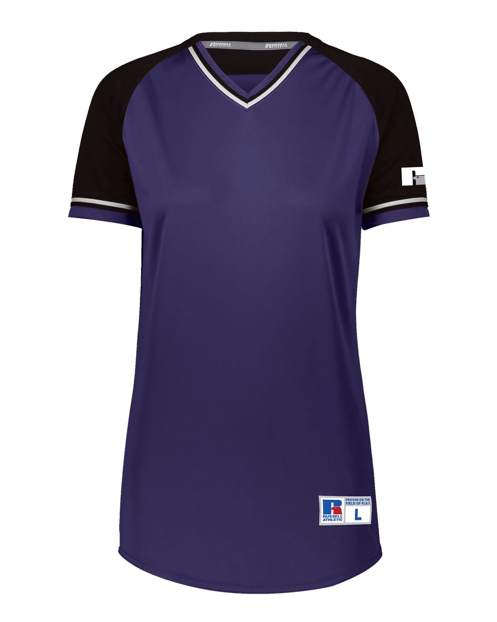 Russell Athletic R01X3X Women's Classic V-Neck Jersey in Purple/ Black/ White