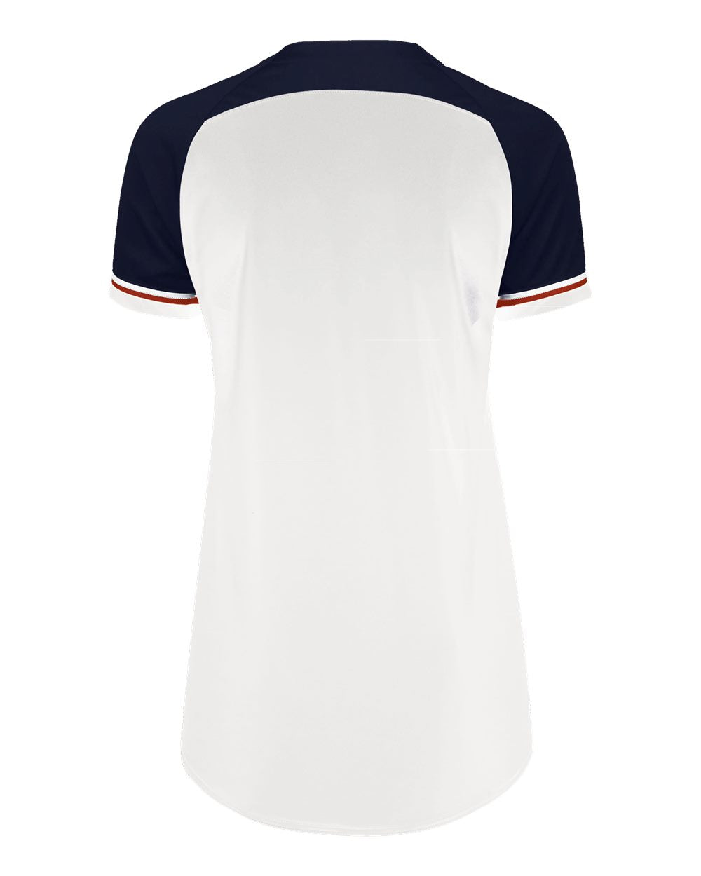 Russell Athletic R01X3X Women's Classic V-Neck Jersey in White/ Navy/ True Red, back