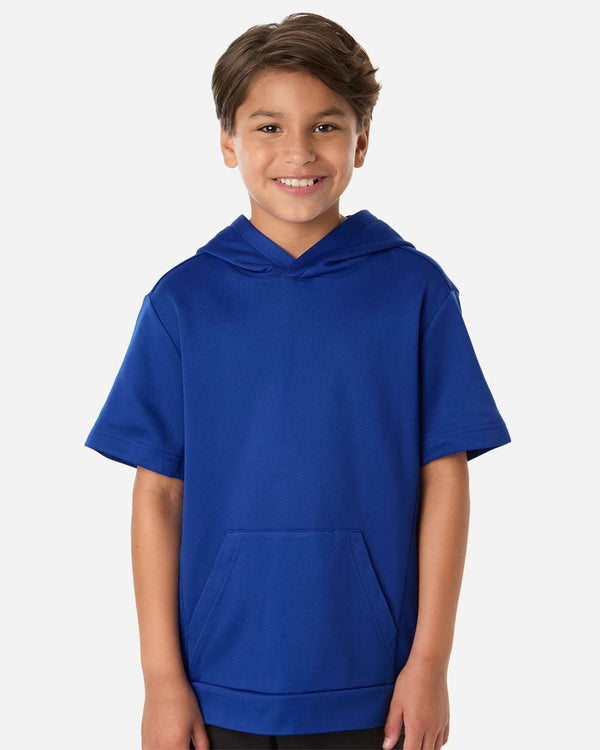Team 365 TT404Y Youth Squad Tech Fleece Hooded Short-Sleeve Sweatshirt