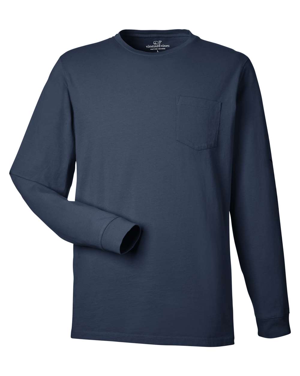 vineyard vines V021214 Unisex Long Sleeve Pocket T-Shirt in Blue Blazer/ White Cap