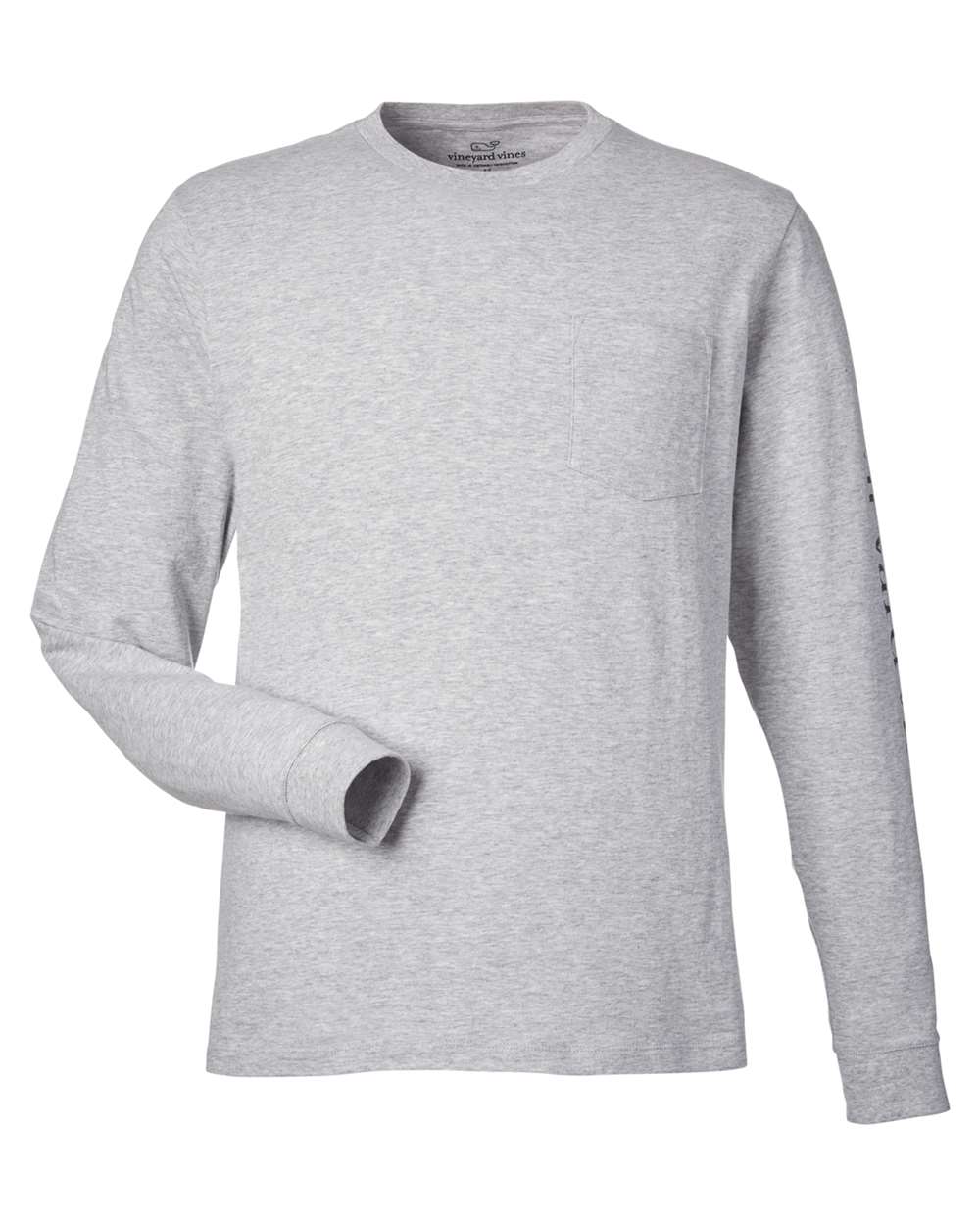 vineyard vines V021214 Unisex Long Sleeve Pocket T-Shirt in Grey Heather/ Blue Blazer