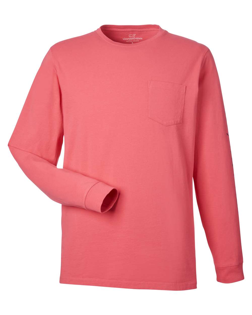 vineyard vines V021214 Unisex Long Sleeve Pocket T-Shirt in Jetty Red/ Blue Blazer