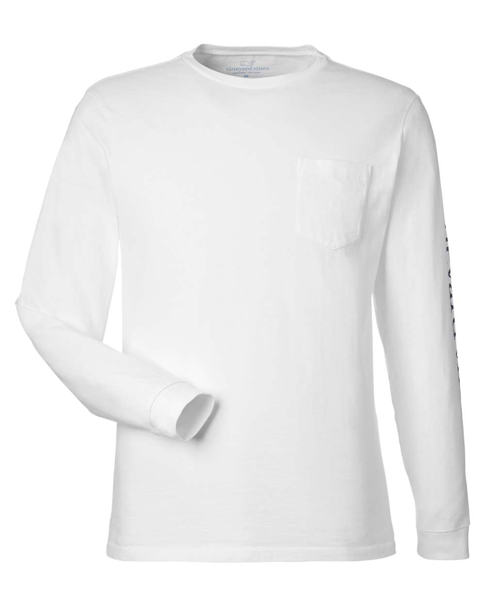 vineyard vines V021214 Unisex Long Sleeve Pocket T-Shirt in White Cap/ Blue Blazer
